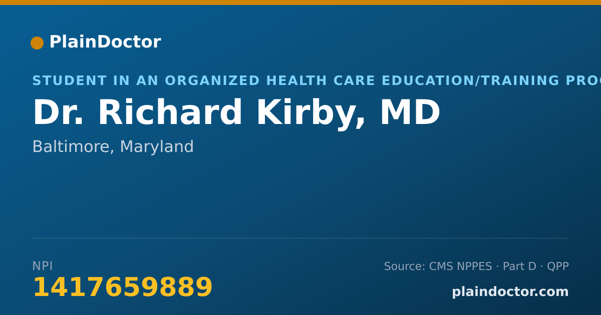 Shareable card for Richard Kirby, MD - Student in an Organized Health Care Education/Training Program, Baltimore, MD
