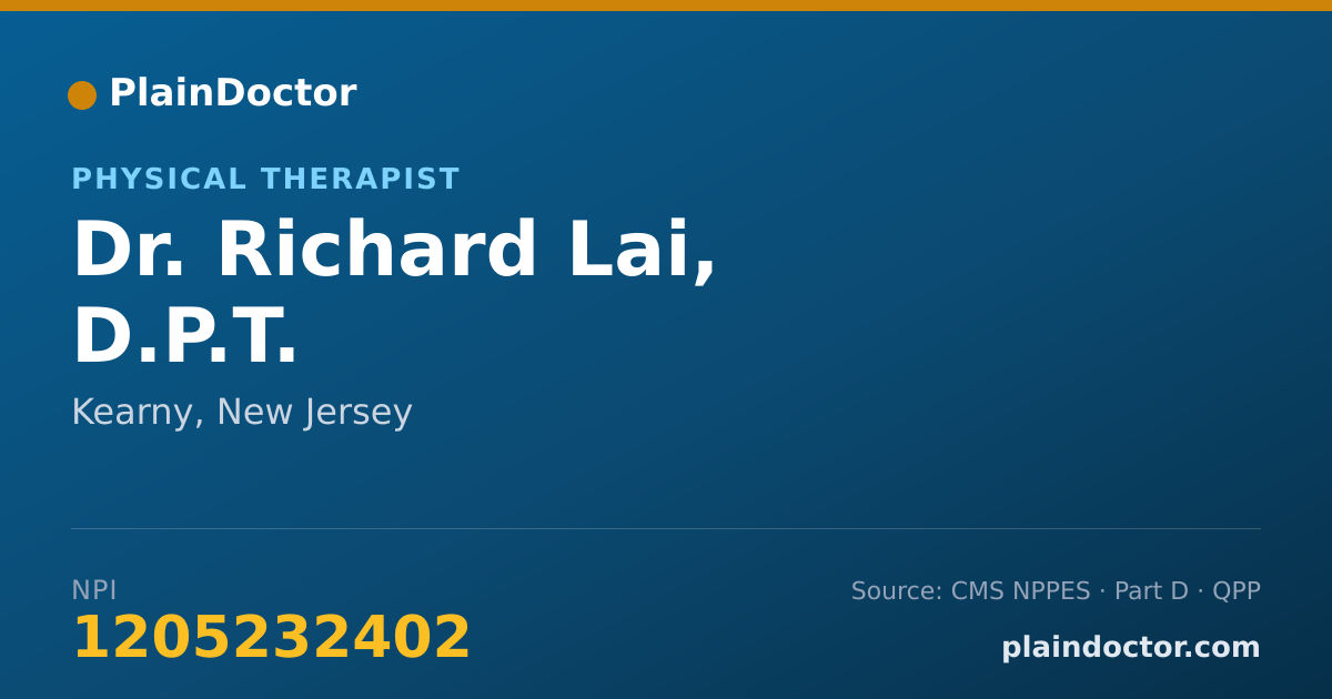 Shareable card for Richard Lai, D.P.T. - Physical Therapist, Kearny, NJ