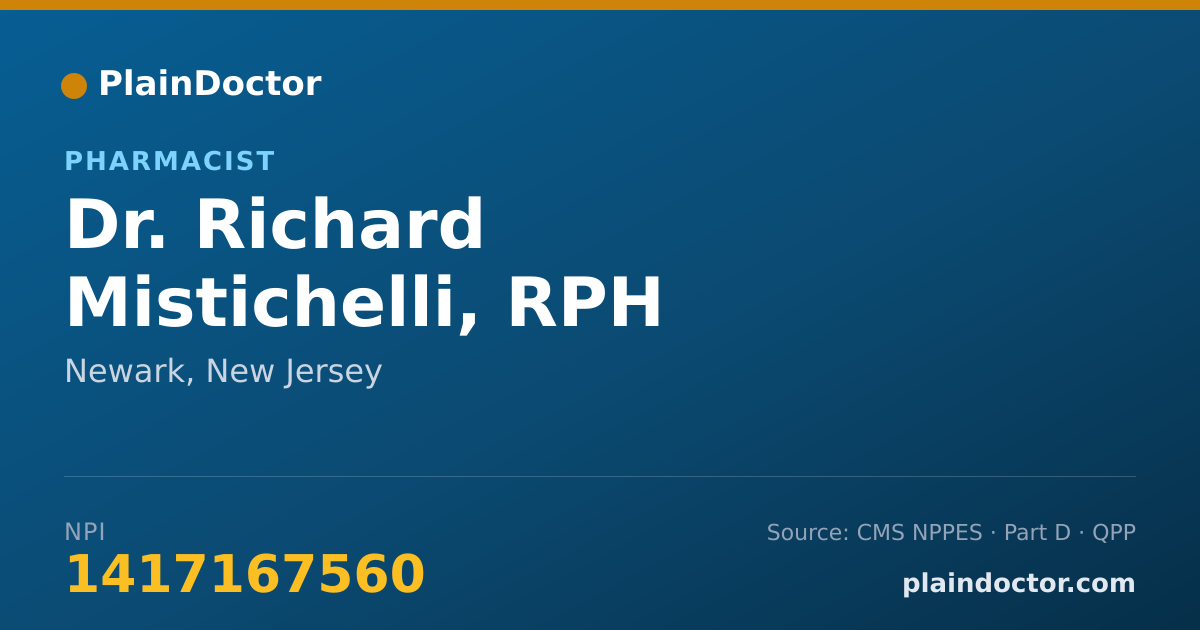 Shareable card for Richard Mistichelli, RPH - Pharmacist, Newark, NJ