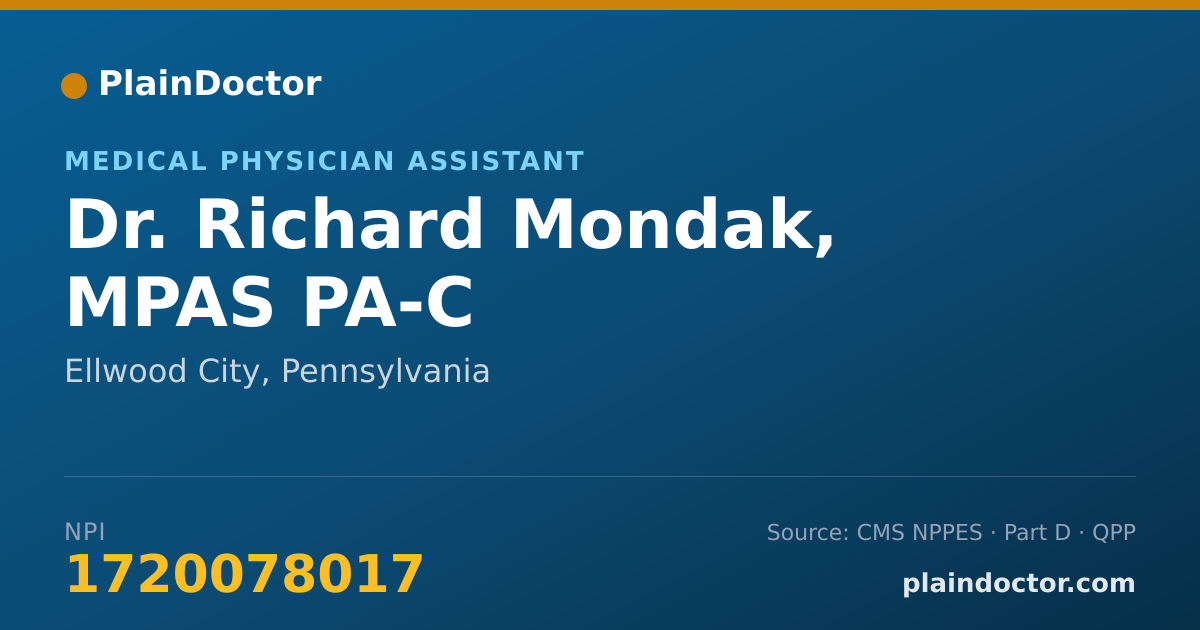 Shareable card for Richard Mondak, MPAS PA-C - Medical Physician Assistant, Ellwood City, PA