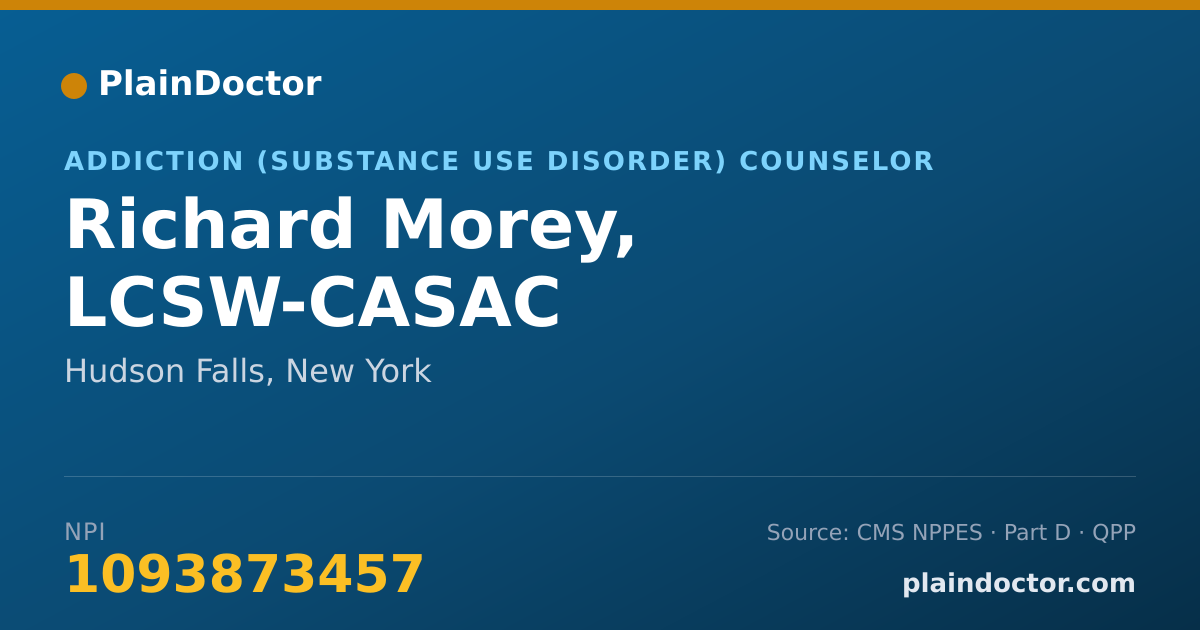 Shareable card for Richard Morey, LCSW-CASAC - Addiction (Substance Use Disorder) Counselor, Hudson Falls, NY