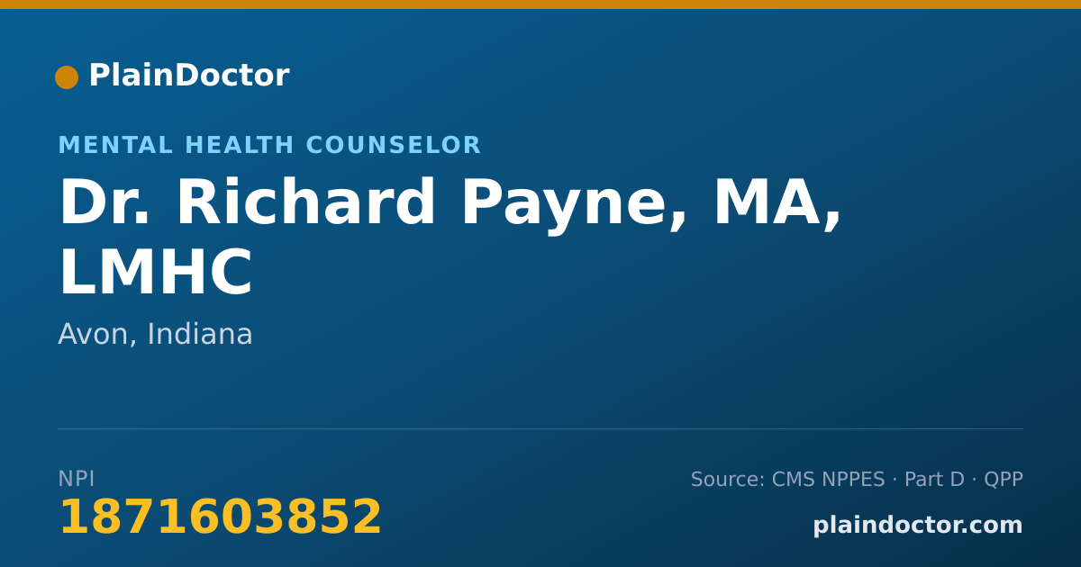 Shareable card for Richard Payne, MA, LMHC - Mental Health Counselor, Avon, IN