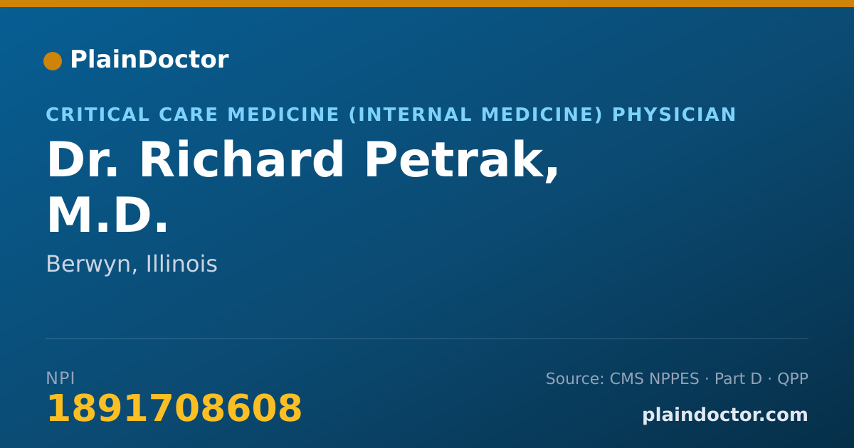 Shareable card for Richard Petrak, M.D. - Critical Care Medicine (Internal Medicine) Physician, Berwyn, IL