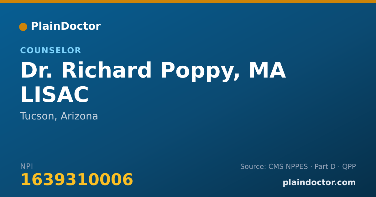 Shareable card for Richard Poppy, MA LISAC - Counselor, Tucson, AZ