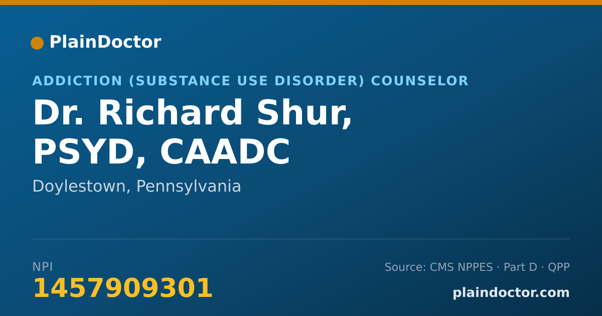 Shareable card for Richard Shur, PSYD, CAADC - Addiction (Substance Use Disorder) Counselor, Doylestown, PA
