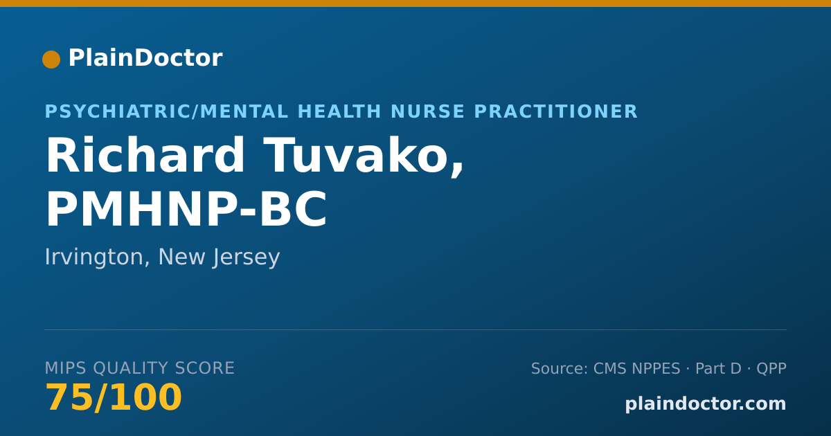 Shareable card for Richard Tuvako, PMHNP-BC - Psychiatric/Mental Health Nurse Practitioner, Irvington, NJ