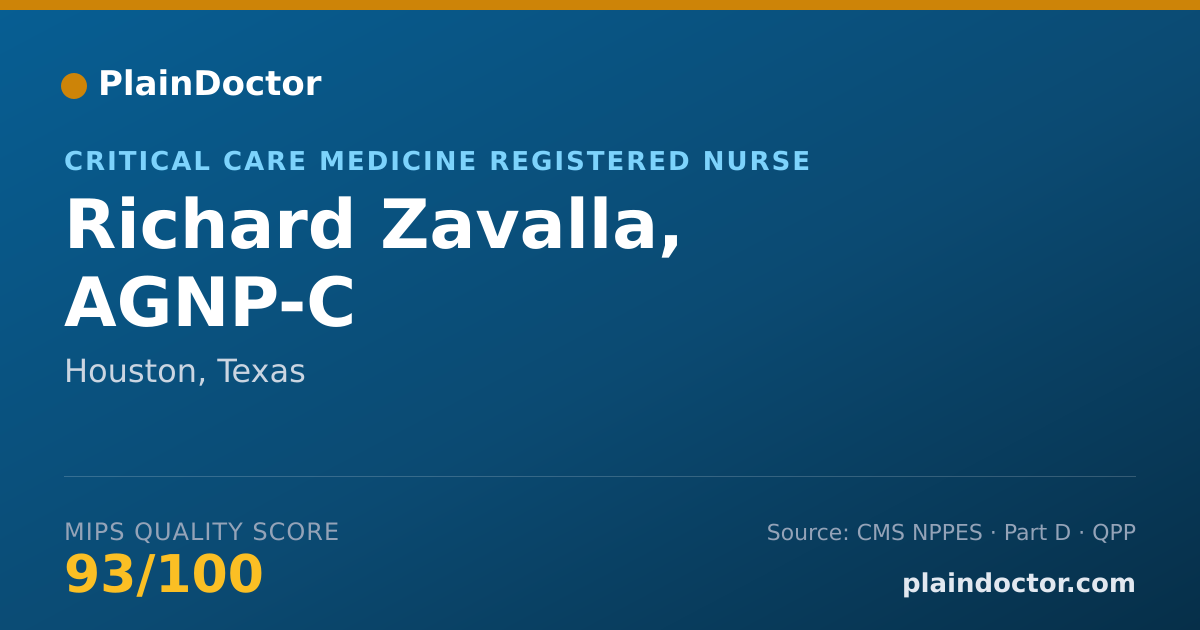 Shareable card for Richard Zavalla, AGNP-C - Critical Care Medicine Registered Nurse, Houston, TX