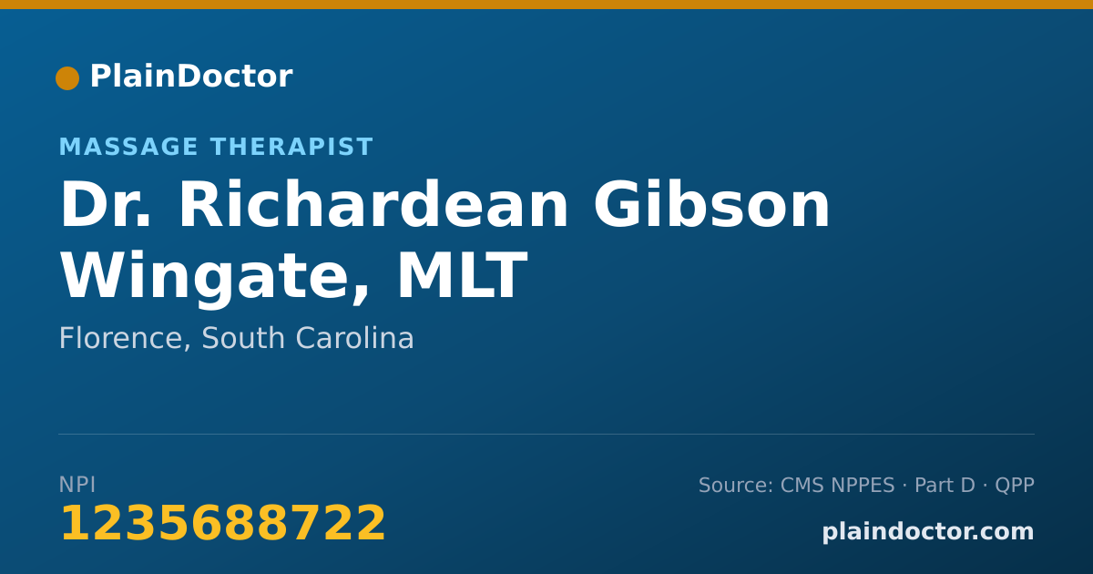 Shareable card for Richardean Gibson Wingate, MLT - Massage Therapist, Florence, SC