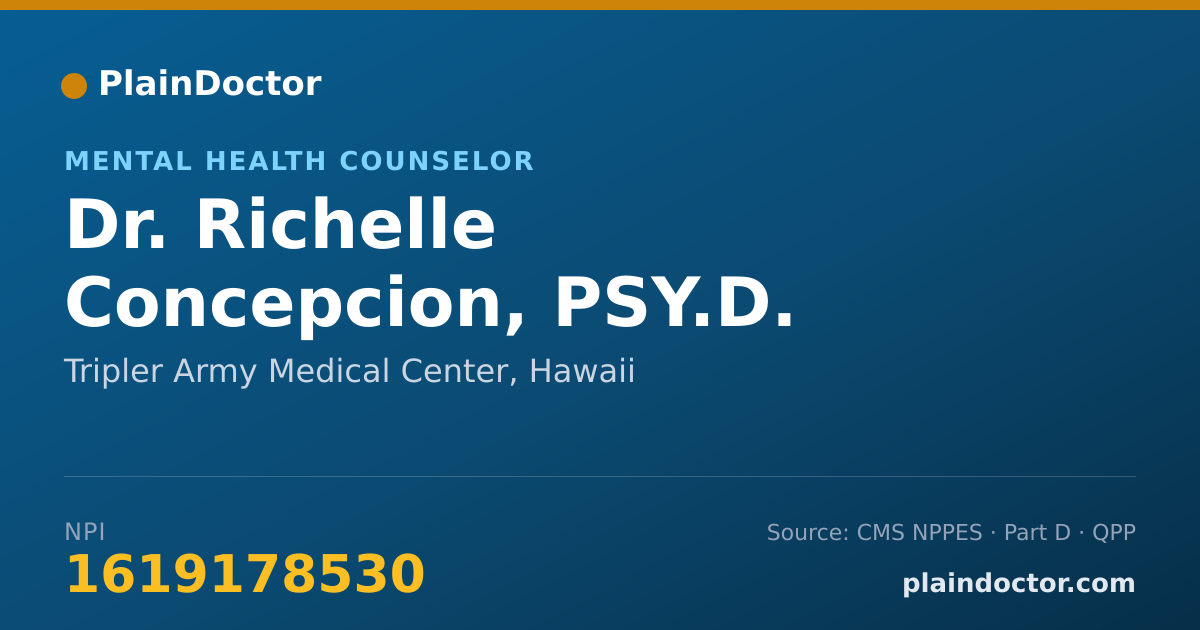 Shareable card for Richelle Concepcion, PSY.D. - Mental Health Counselor, Tripler Army Medical Center, HI