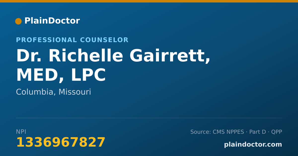 Shareable card for Richelle Gairrett, MED, LPC - Professional Counselor, Columbia, MO