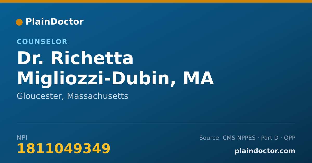 Shareable card for Richetta Migliozzi-Dubin, MA - Counselor, Gloucester, MA