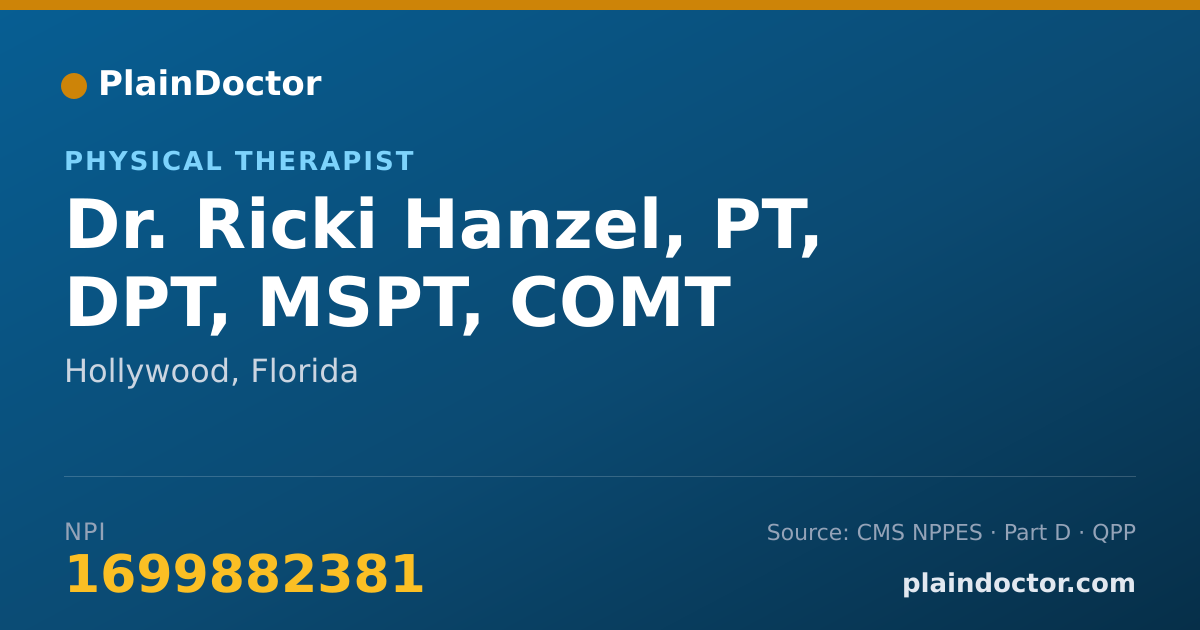 Shareable card for Ricki Hanzel, PT, DPT, MSPT, COMT - Physical Therapist, Hollywood, FL