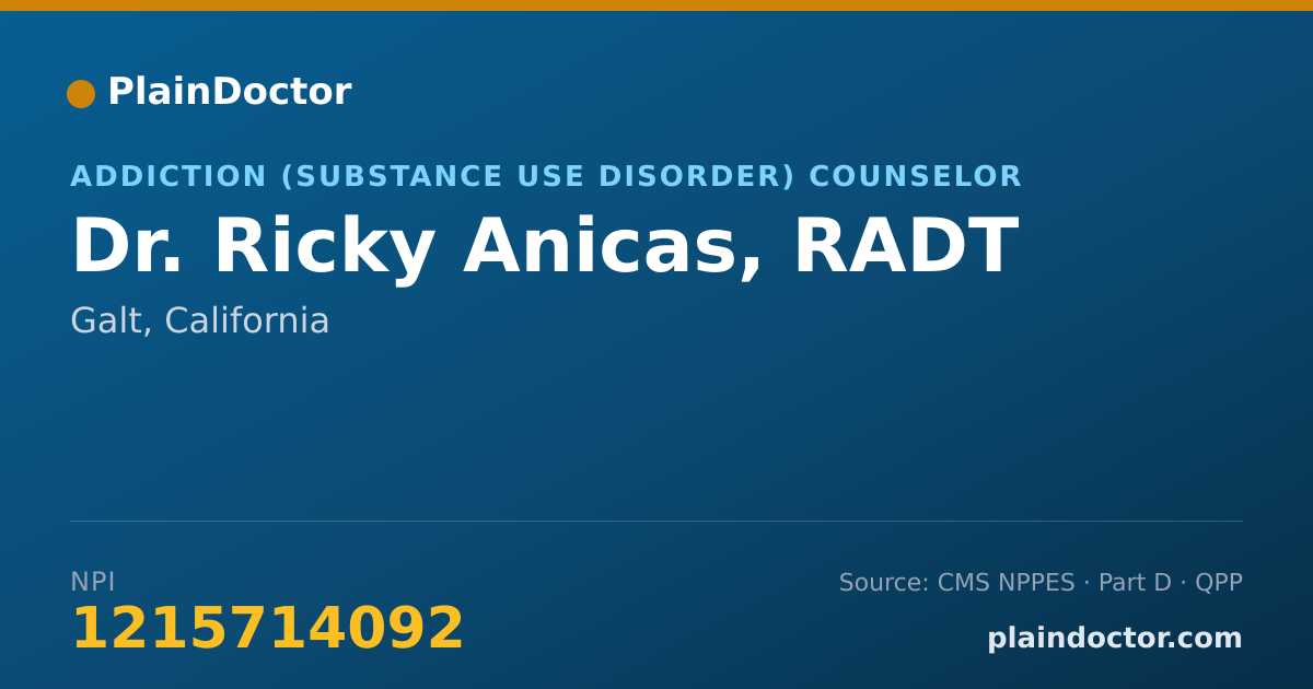 Shareable card for Ricky Anicas, RADT - Addiction (Substance Use Disorder) Counselor, Galt, CA