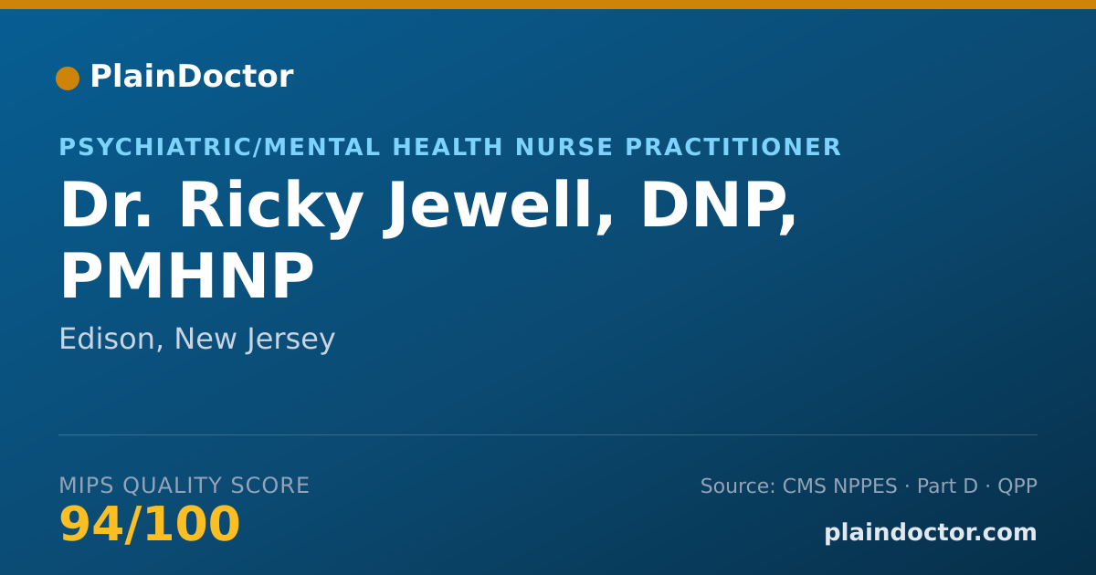 Shareable card for Ricky Jewell, DNP, PMHNP - Psychiatric/Mental Health Nurse Practitioner, Edison, NJ