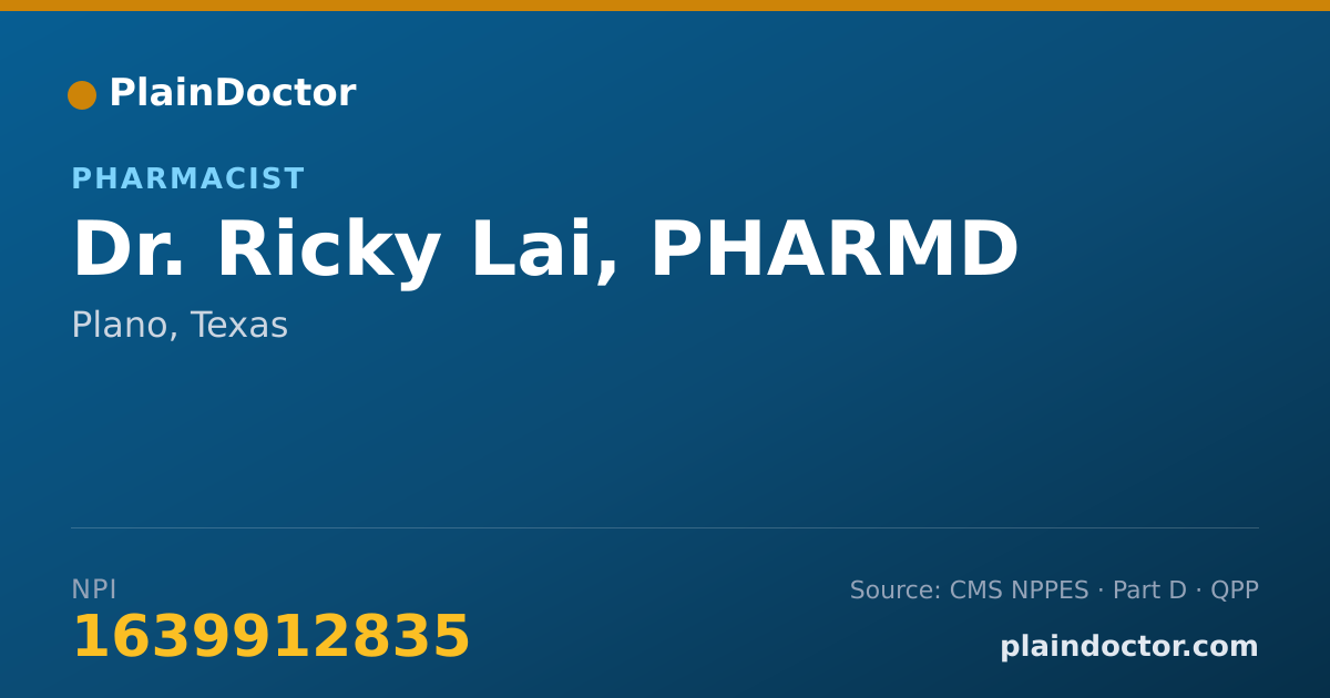 Shareable card for Ricky Lai, PHARMD - Pharmacist, Plano, TX