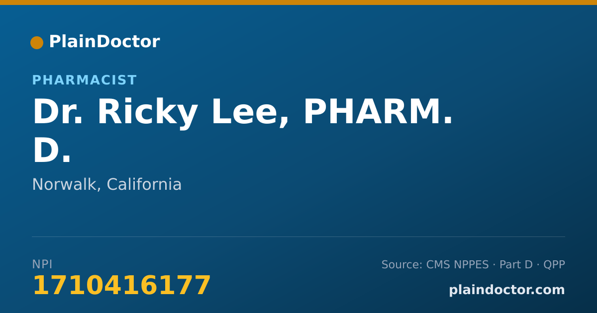 Shareable card for Ricky Lee, PHARM. D. - Pharmacist, Norwalk, CA