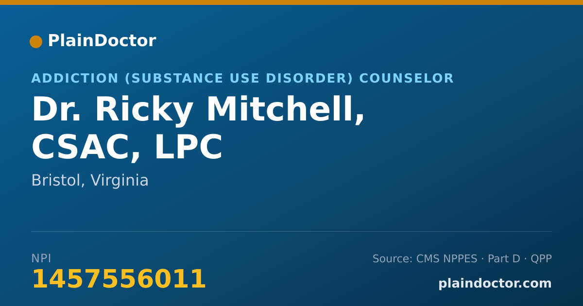 Shareable card for Ricky Mitchell, CSAC, LPC - Addiction (Substance Use Disorder) Counselor, Bristol, VA
