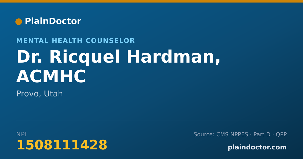 Shareable card for Ricquel Hardman, ACMHC - Mental Health Counselor, Provo, UT