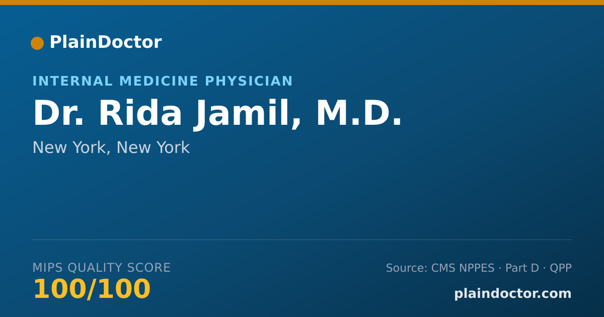 Shareable card for Rida Jamil, M.D. - Internal Medicine Physician, New York, NY