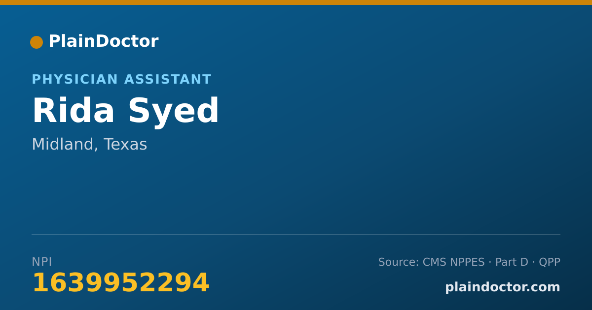Shareable card for Rida Syed - Physician Assistant, Midland, TX