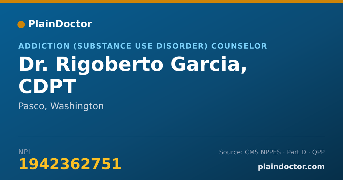 Shareable card for Rigoberto Garcia, CDPT - Addiction (Substance Use Disorder) Counselor, Pasco, WA