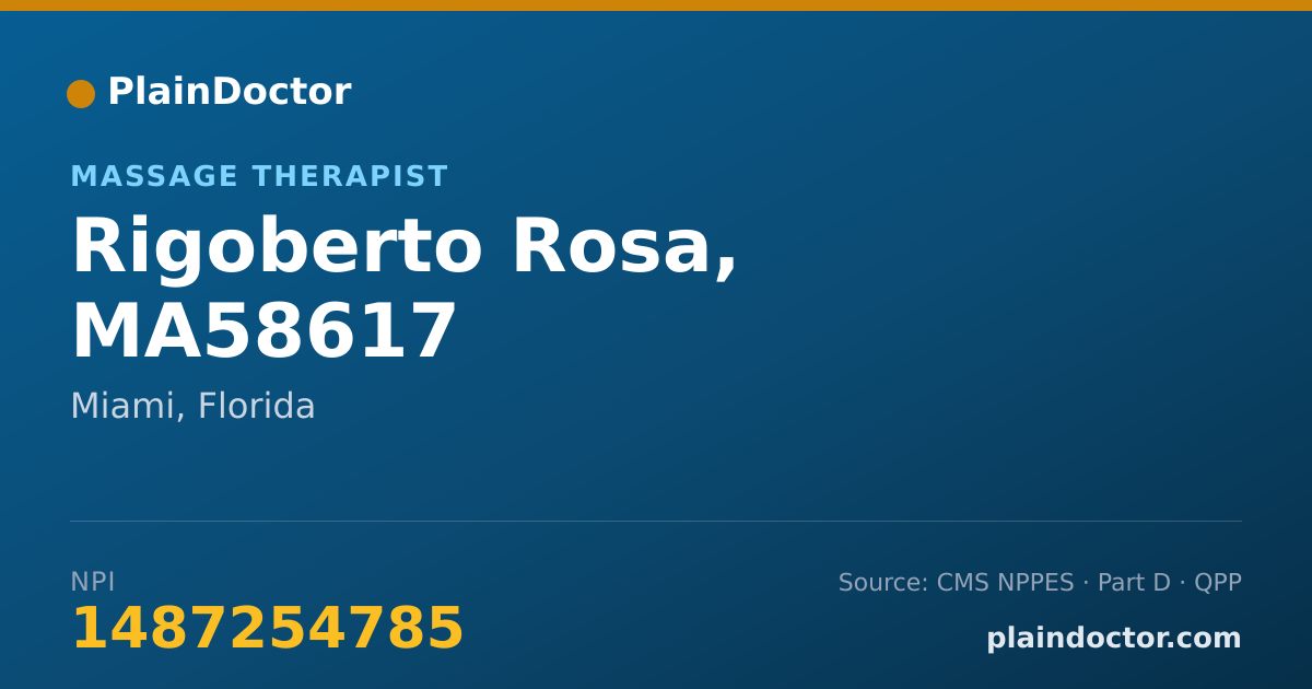 Shareable card for Rigoberto Rosa, MA58617 - Massage Therapist, Miami, FL