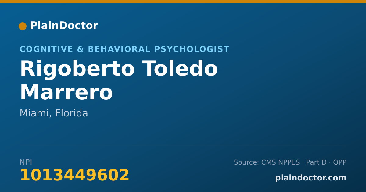 Shareable card for Rigoberto Toledo Marrero - Cognitive & Behavioral Psychologist, Miami, FL