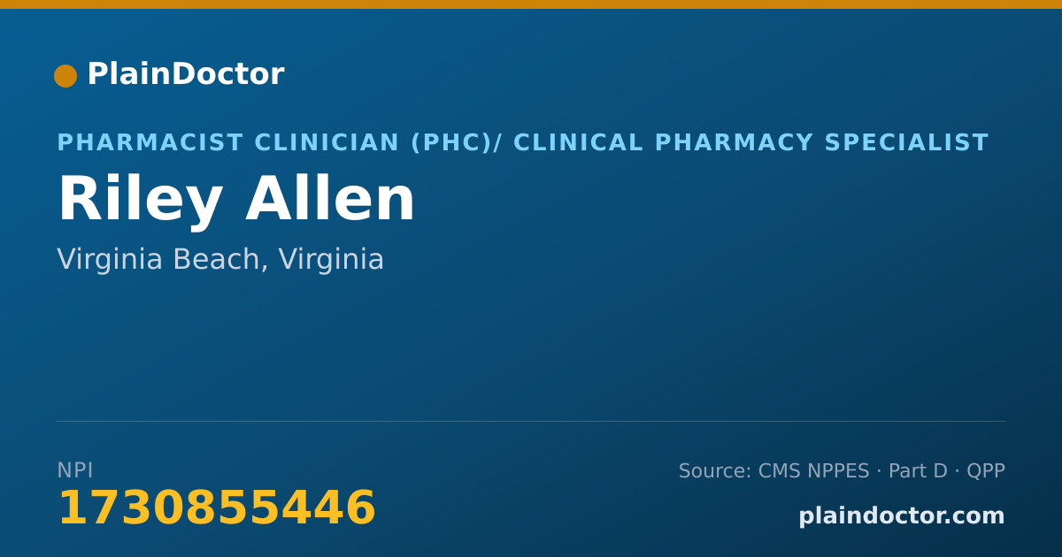 Shareable card for Riley Allen - Pharmacist Clinician (PhC)/ Clinical Pharmacy Specialist, Virginia Beach, VA