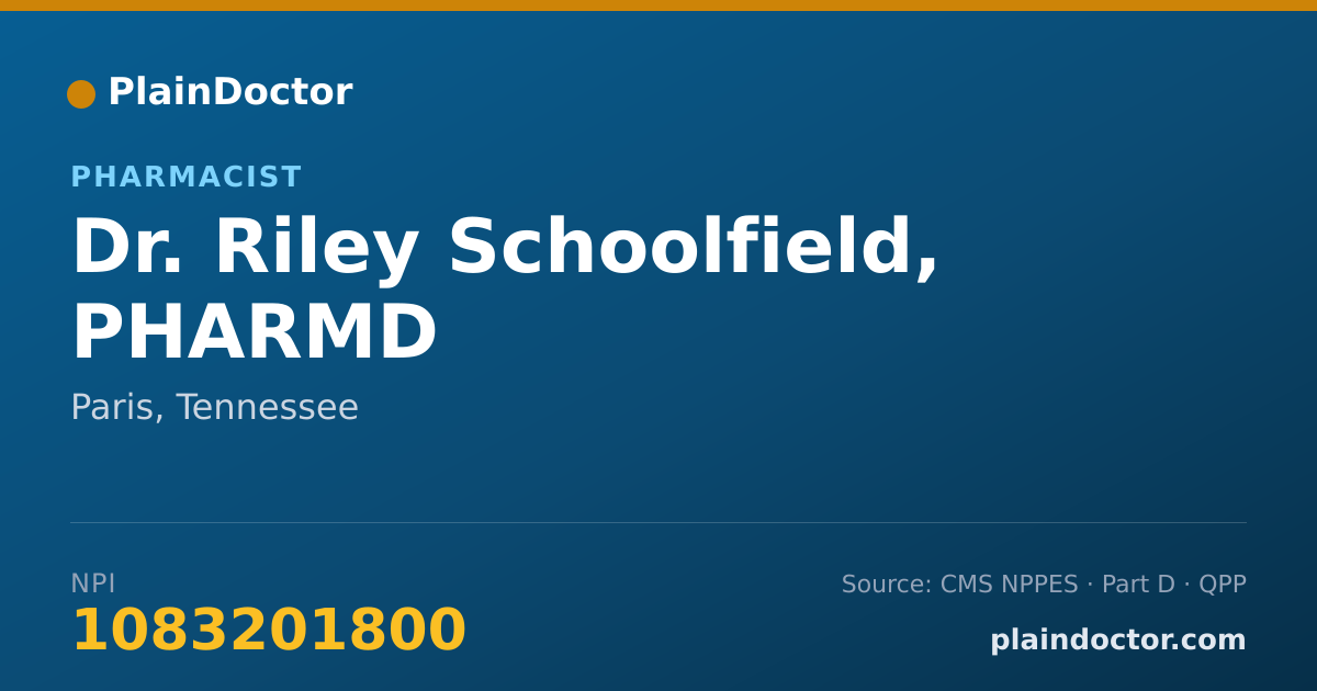 Shareable card for Riley Schoolfield, PHARMD - Pharmacist, Paris, TN