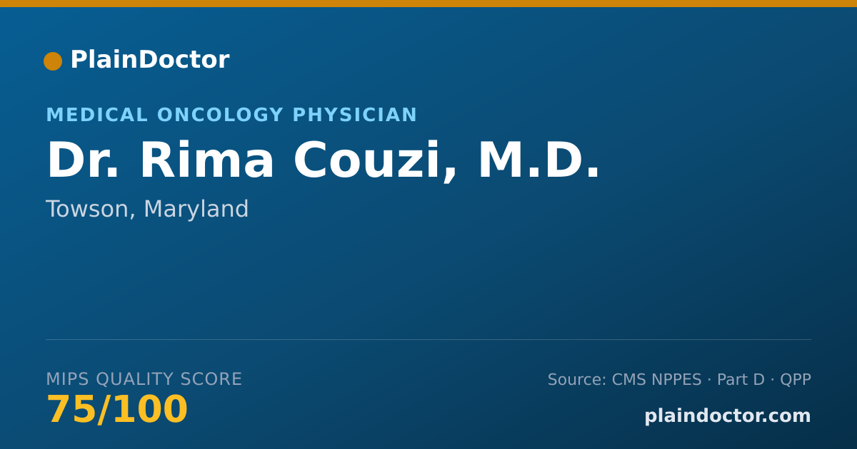 Shareable card for Rima Couzi, M.D. - Medical Oncology Physician, Towson, MD