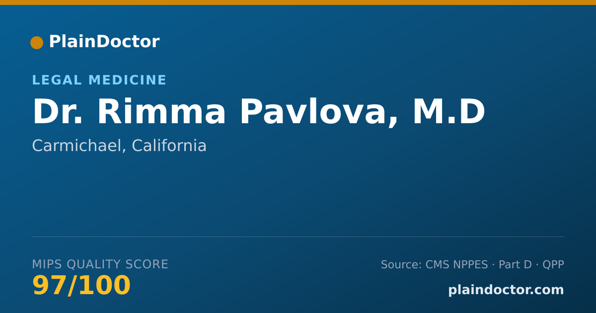 Shareable card for Rimma Pavlova, M.D - Legal Medicine, Carmichael, CA
