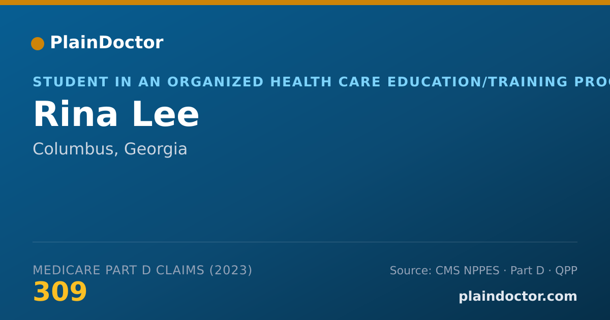 Shareable card for Rina Lee - Student in an Organized Health Care Education/Training Program, Columbus, GA