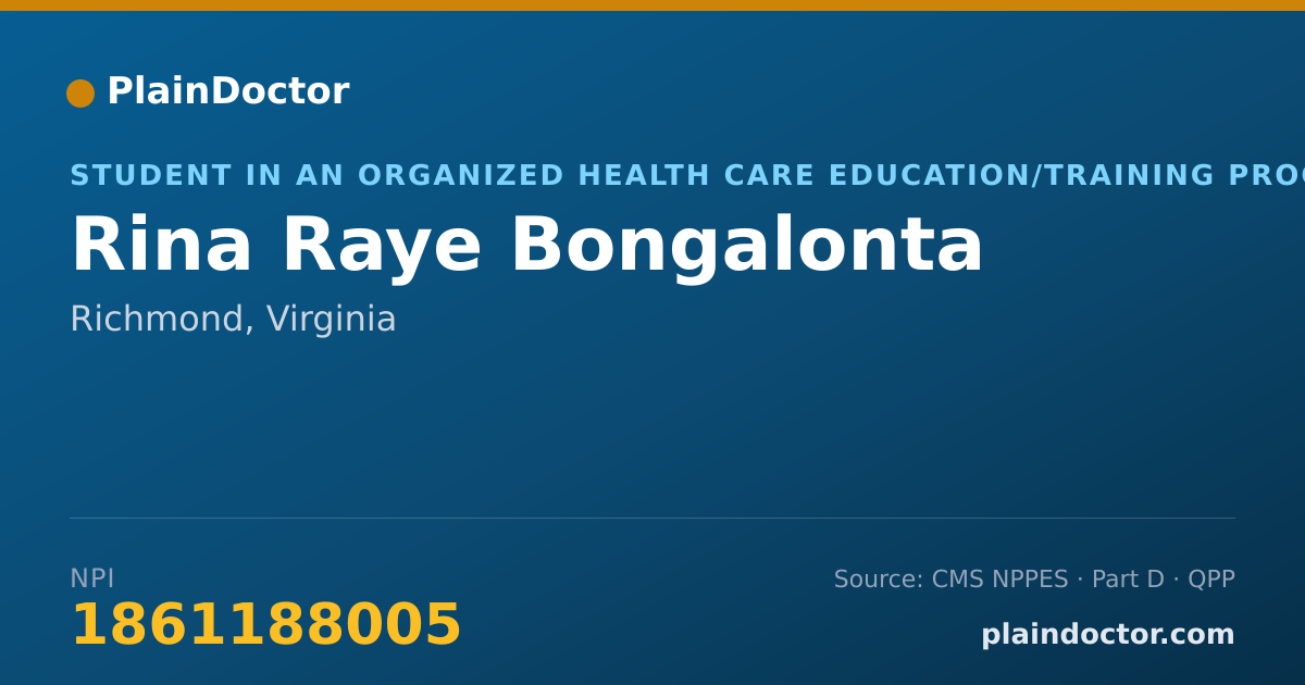 Shareable card for Rina Raye Bongalonta - Student in an Organized Health Care Education/Training Program, Richmond, VA