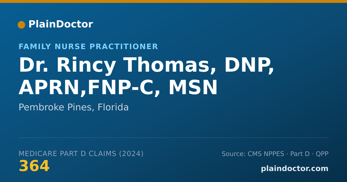 Shareable card for Rincy Thomas, DNP, APRN,FNP-C, MSN - Family Nurse Practitioner, Pembroke Pines, FL