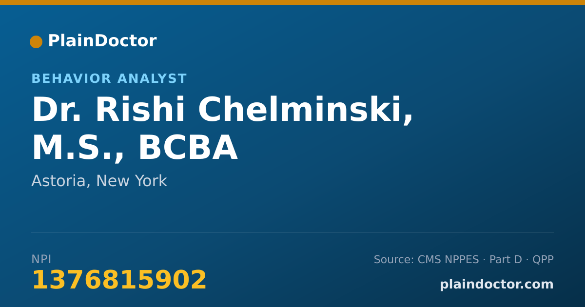 Shareable card for Rishi Chelminski, M.S., BCBA - Behavior Analyst, Astoria, NY