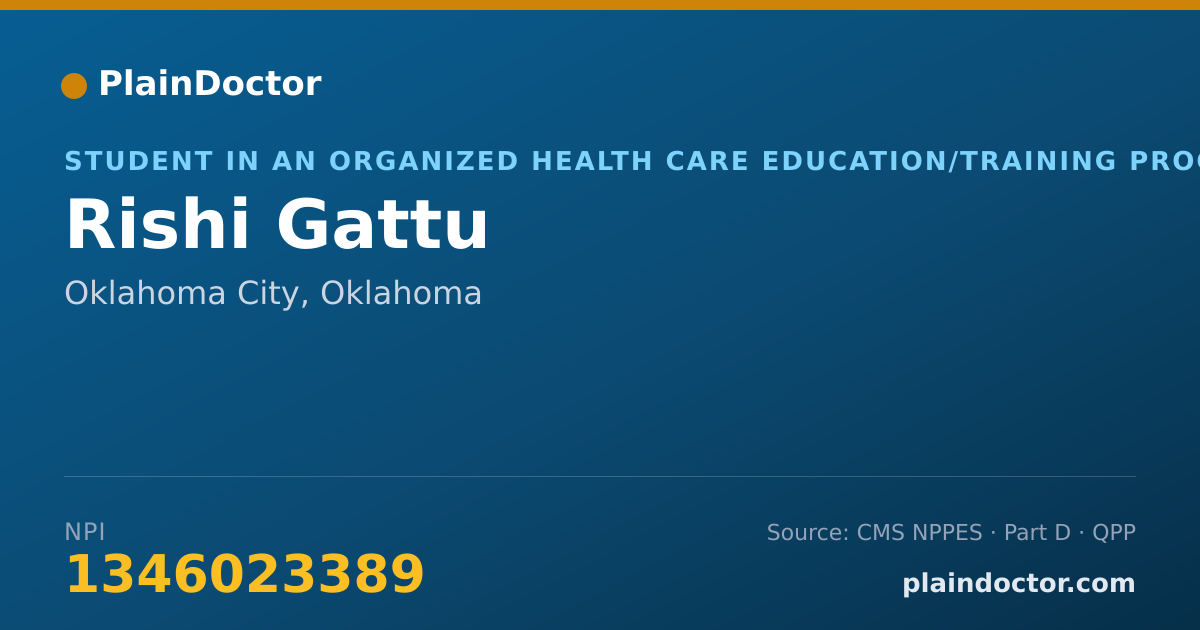 Shareable card for Rishi Gattu - Student in an Organized Health Care Education/Training Program, Oklahoma City, OK