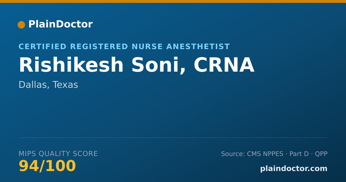 Shareable card for Rishikesh Soni, CRNA - Certified Registered Nurse Anesthetist, Dallas, TX