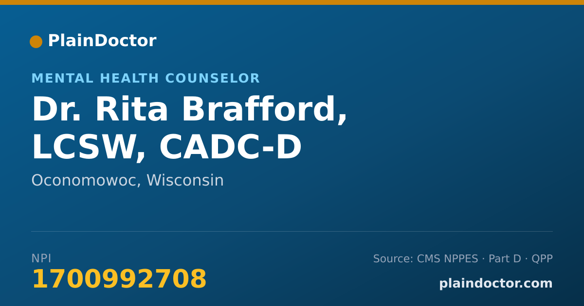 Shareable card for Rita Brafford, LCSW, CADC-D - Mental Health Counselor, Oconomowoc, WI