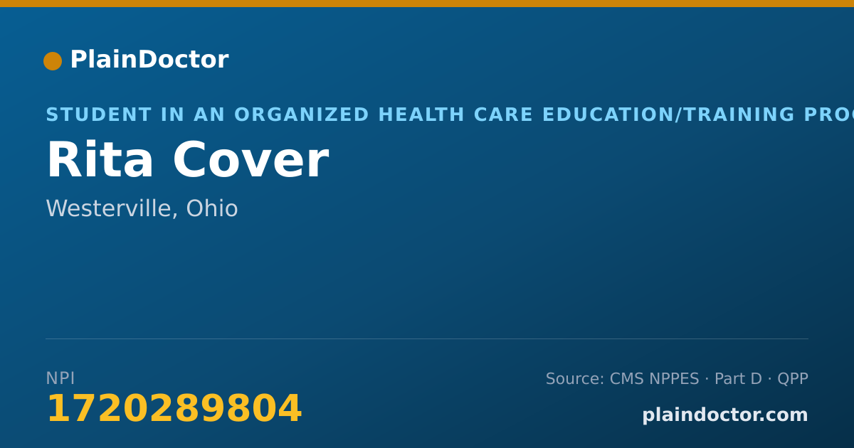Shareable card for Rita Cover - Student in an Organized Health Care Education/Training Program, Westerville, OH