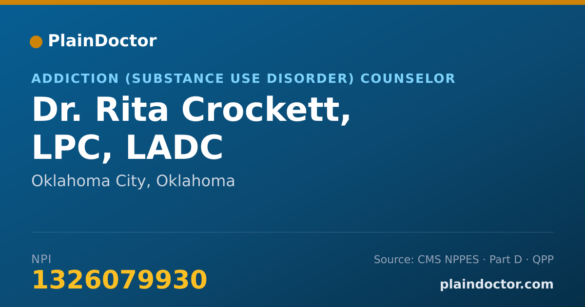 Shareable card for Rita Crockett, LPC, LADC - Addiction (Substance Use Disorder) Counselor, Oklahoma City, OK