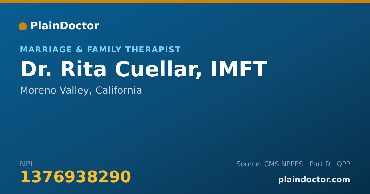 Shareable card for Rita Cuellar, IMFT - Marriage & Family Therapist, Moreno Valley, CA