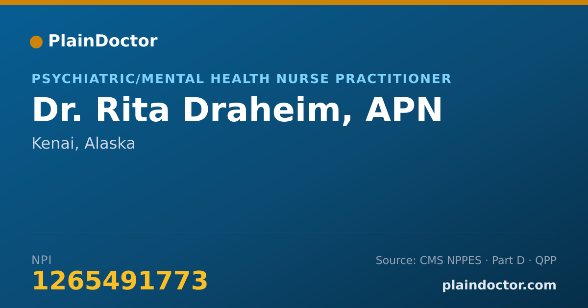 Shareable card for Rita Draheim, APN - Psychiatric/Mental Health Nurse Practitioner, Kenai, AK