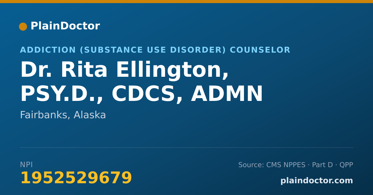 Shareable card for Rita Ellington, PSY.D., CDCS, ADMN - Addiction (Substance Use Disorder) Counselor, Fairbanks, AK