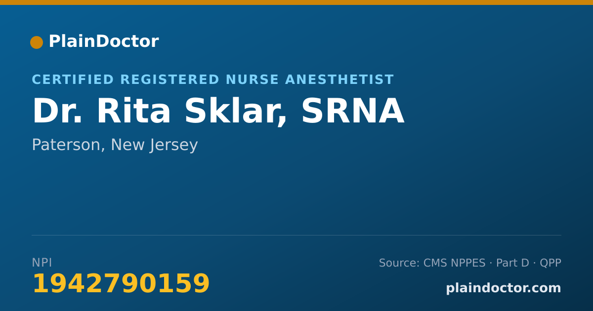 Shareable card for Rita Sklar, SRNA - Certified Registered Nurse Anesthetist, Paterson, NJ