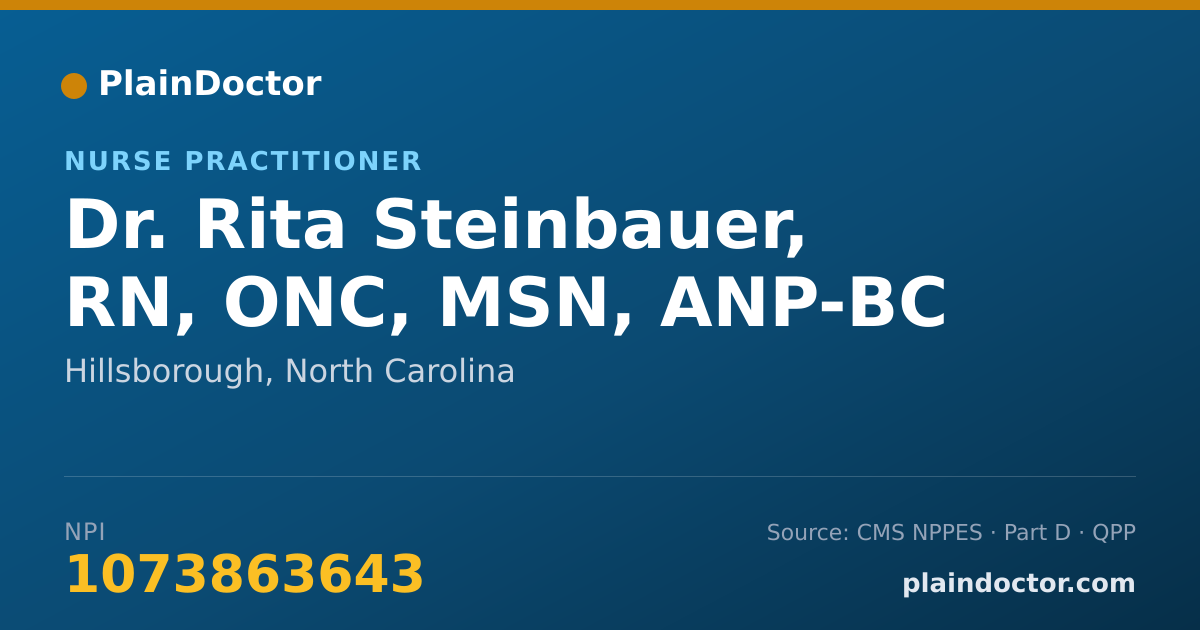 Shareable card for Rita Steinbauer, RN, ONC, MSN, ANP-BC - Nurse Practitioner, Hillsborough, NC