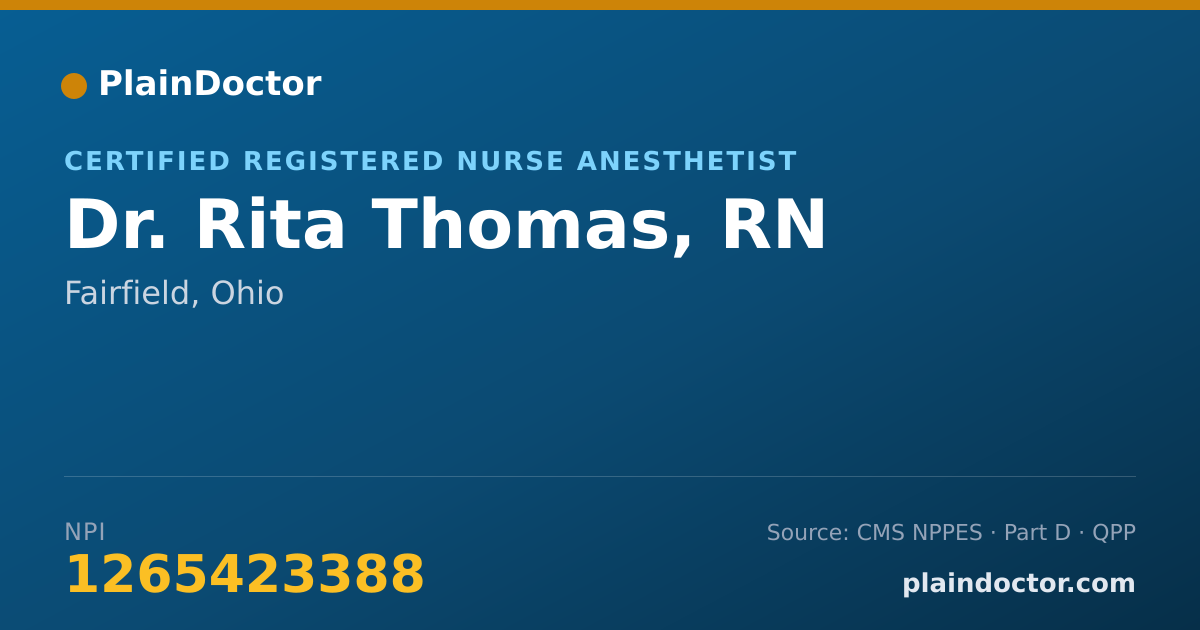 Shareable card for Rita Thomas, RN - Certified Registered Nurse Anesthetist, Fairfield, OH