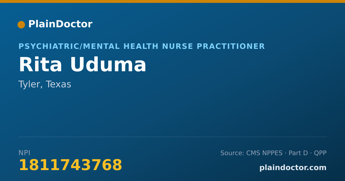 Shareable card for Rita Uduma - Psychiatric/Mental Health Nurse Practitioner, Tyler, TX