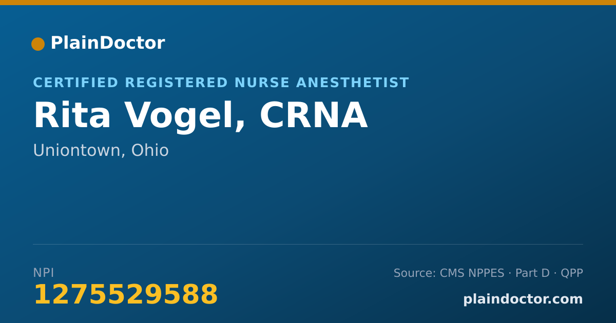 Shareable card for Rita Vogel, CRNA - Certified Registered Nurse Anesthetist, Uniontown, OH