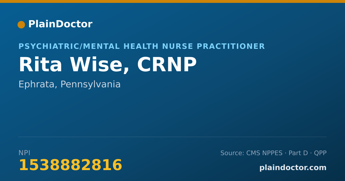 Shareable card for Rita Wise, CRNP - Psychiatric/Mental Health Nurse Practitioner, Ephrata, PA