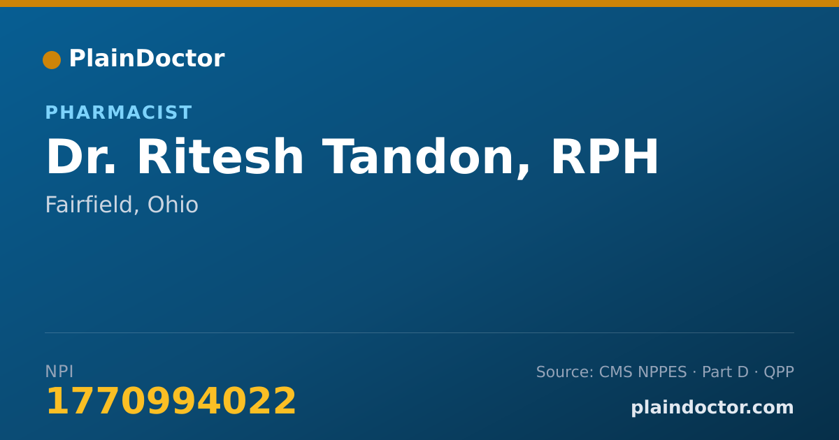 Shareable card for Ritesh Tandon, RPH - Pharmacist, Fairfield, OH
